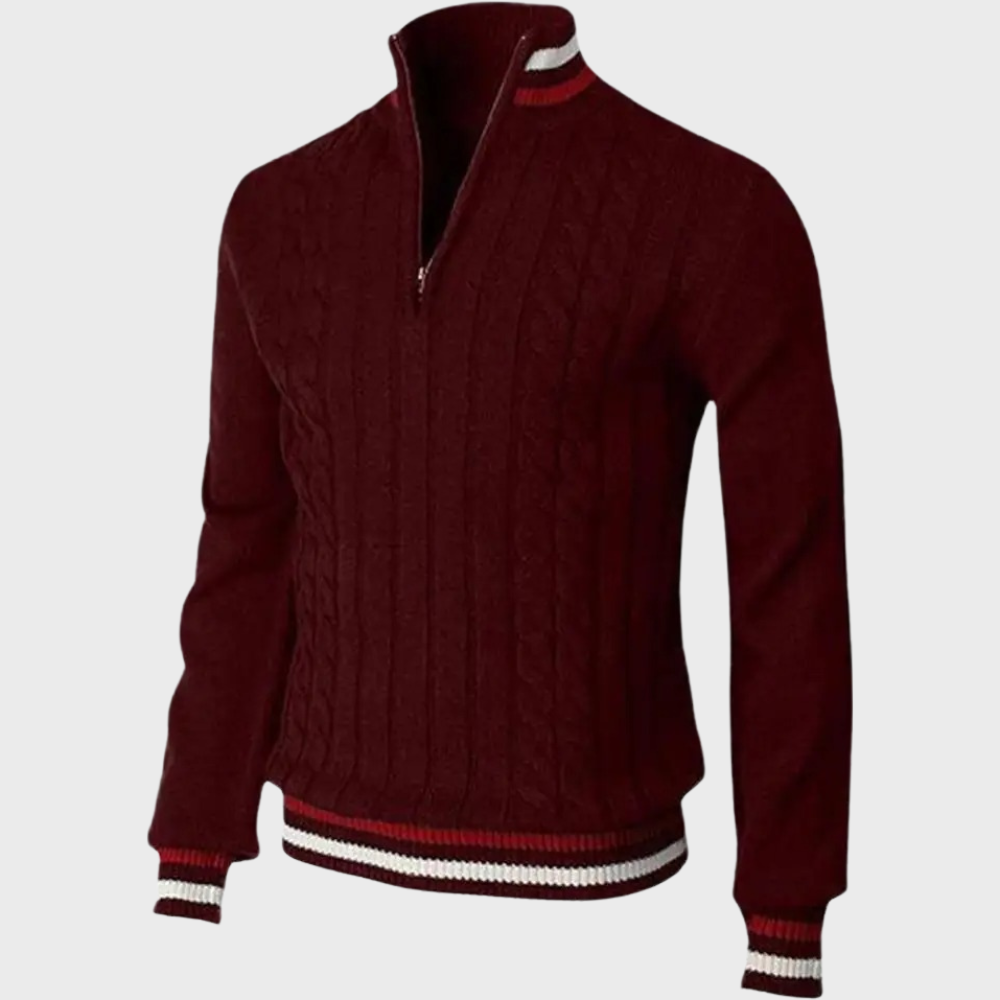 Bellivaro | Herre Halv-Zip Striktrøje | Klassisk Ribbet Pullover med Stribe Detaljer