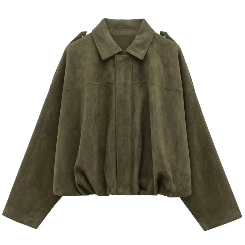 Veste Courte Oversize Effet Suédine pour Femme