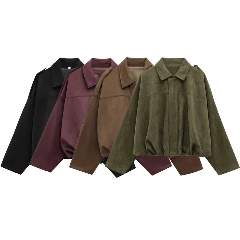 Veste Courte Oversize Effet Suédine pour Femme