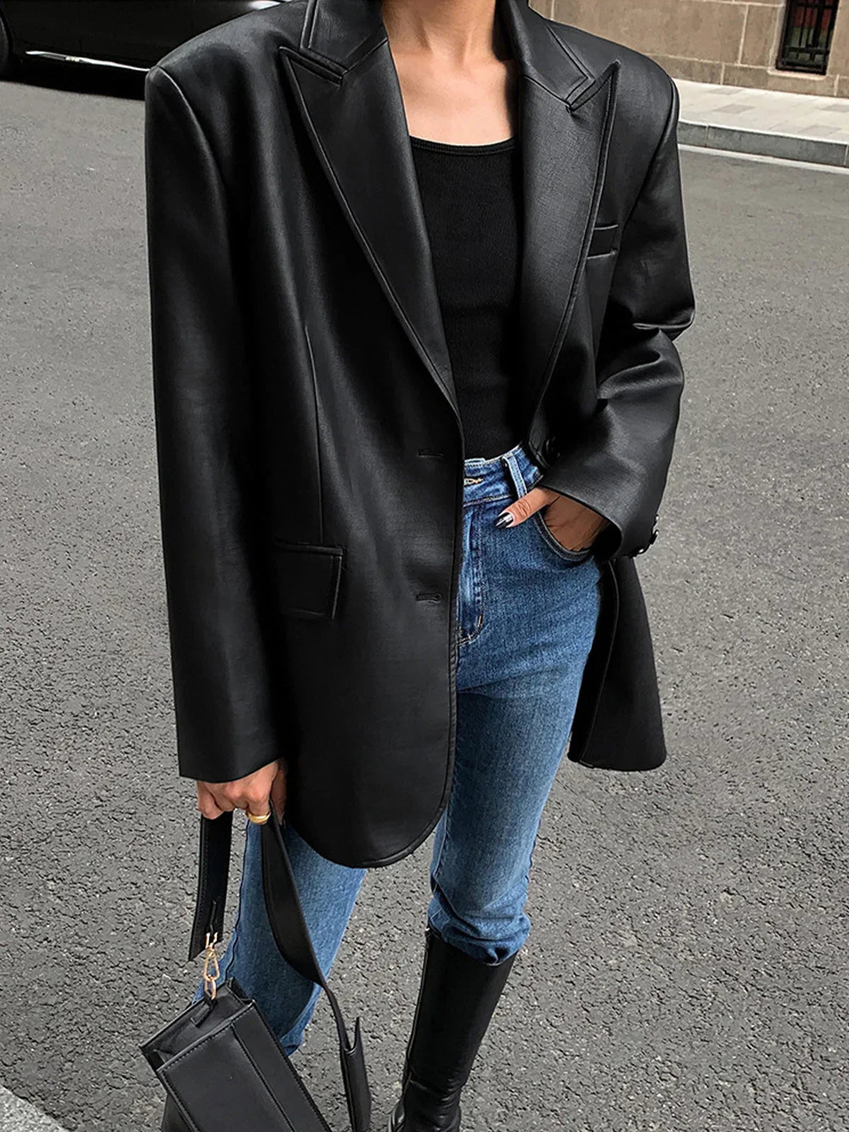 Elegantní a moderní oversize bunda s efektem kůže pro ženy