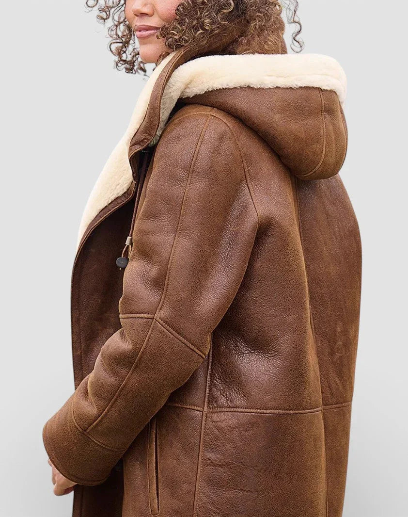 Brun Dufflecoat til Kvinder med Shearling-For