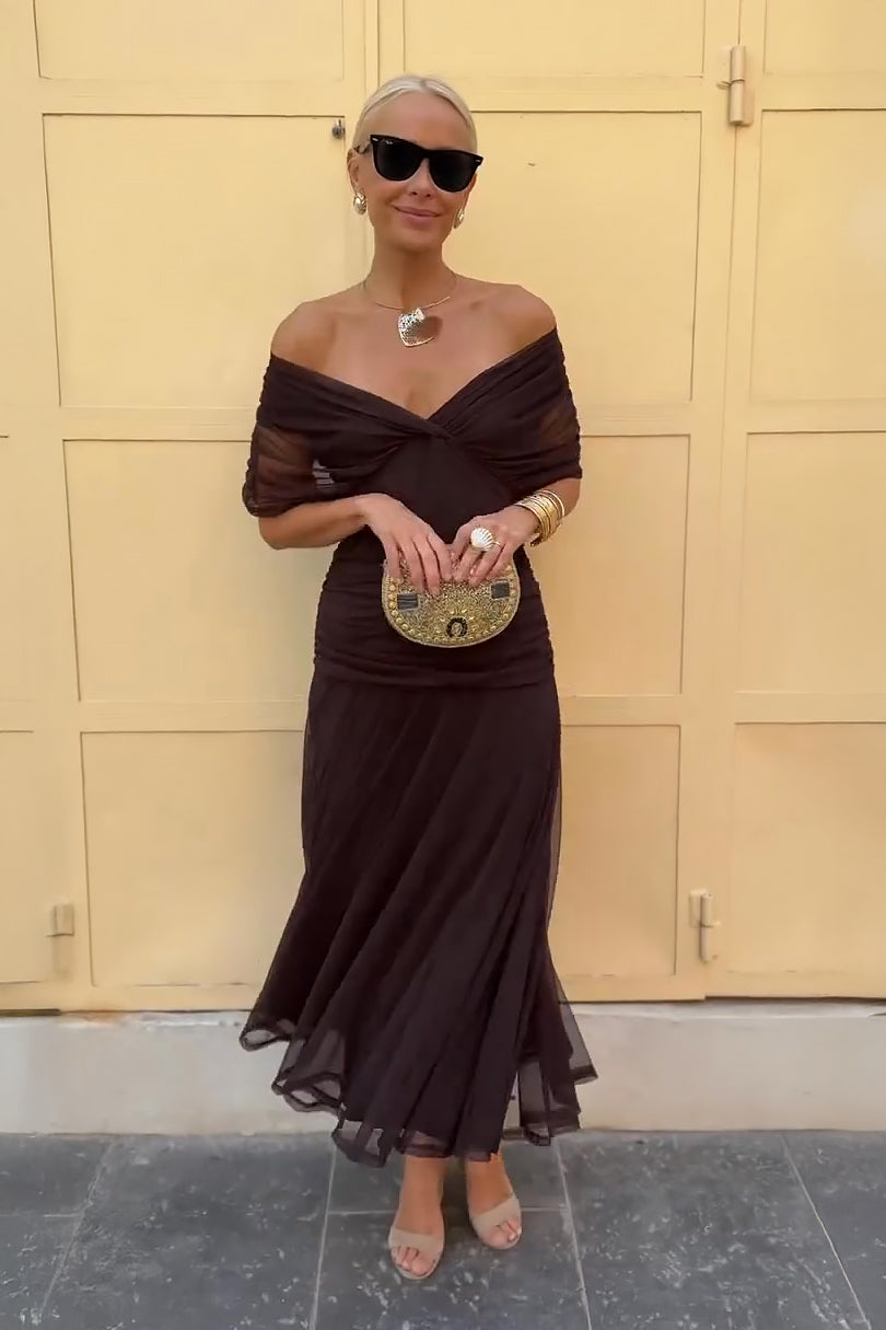Off Shoulder Draperet Maxikjole til Cocktail og Fest