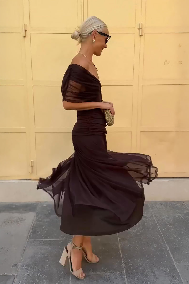 Off Shoulder Draperet Maxikjole til Cocktail og Fest