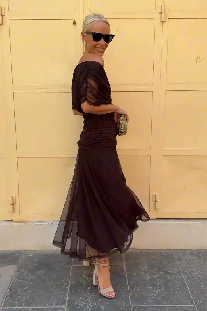 Off Shoulder Draperet Maxikjole til Cocktail og Fest