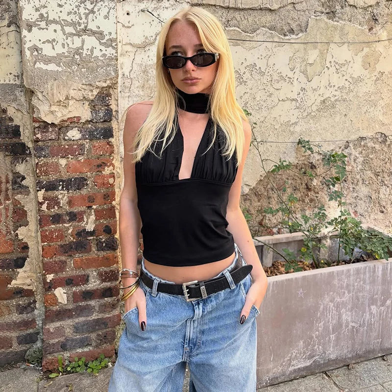 Dame Halterneck Rygløs Top