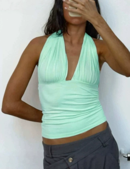 Dame Halterneck Top de Espalda Abierta