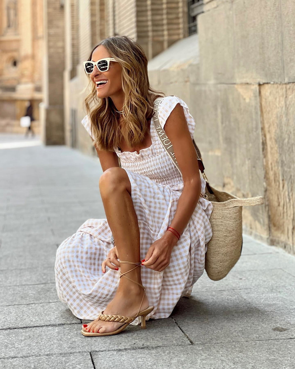 Women's Square-Neck Maxi Dress with Ruffle Sleeves