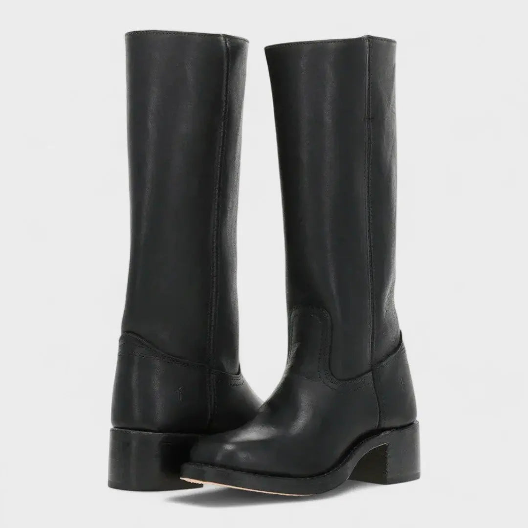 Dames Lange Læderstøvler med Blokhæl – Equestrian Stil