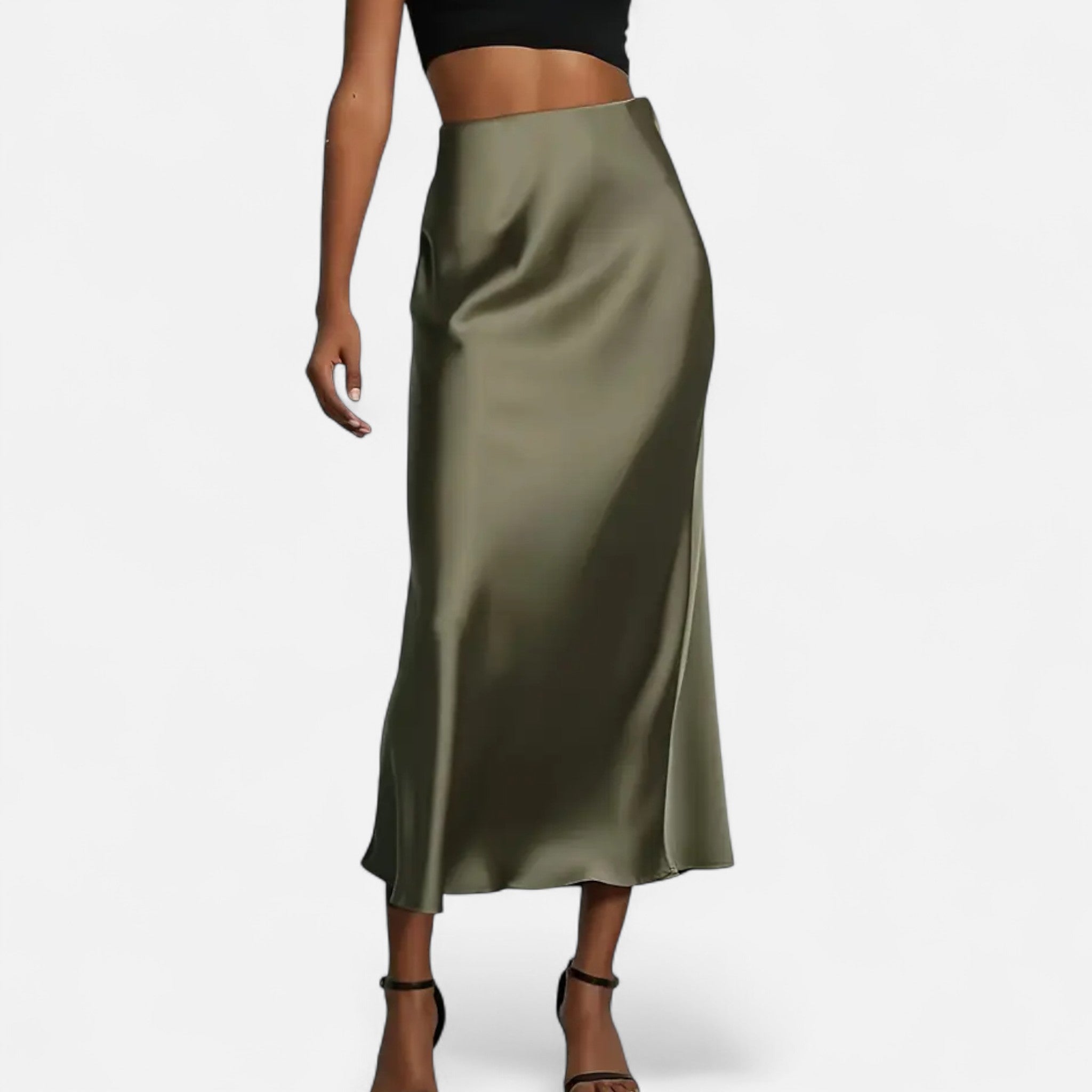 Women's High-Waisted Satin Midi Skirt