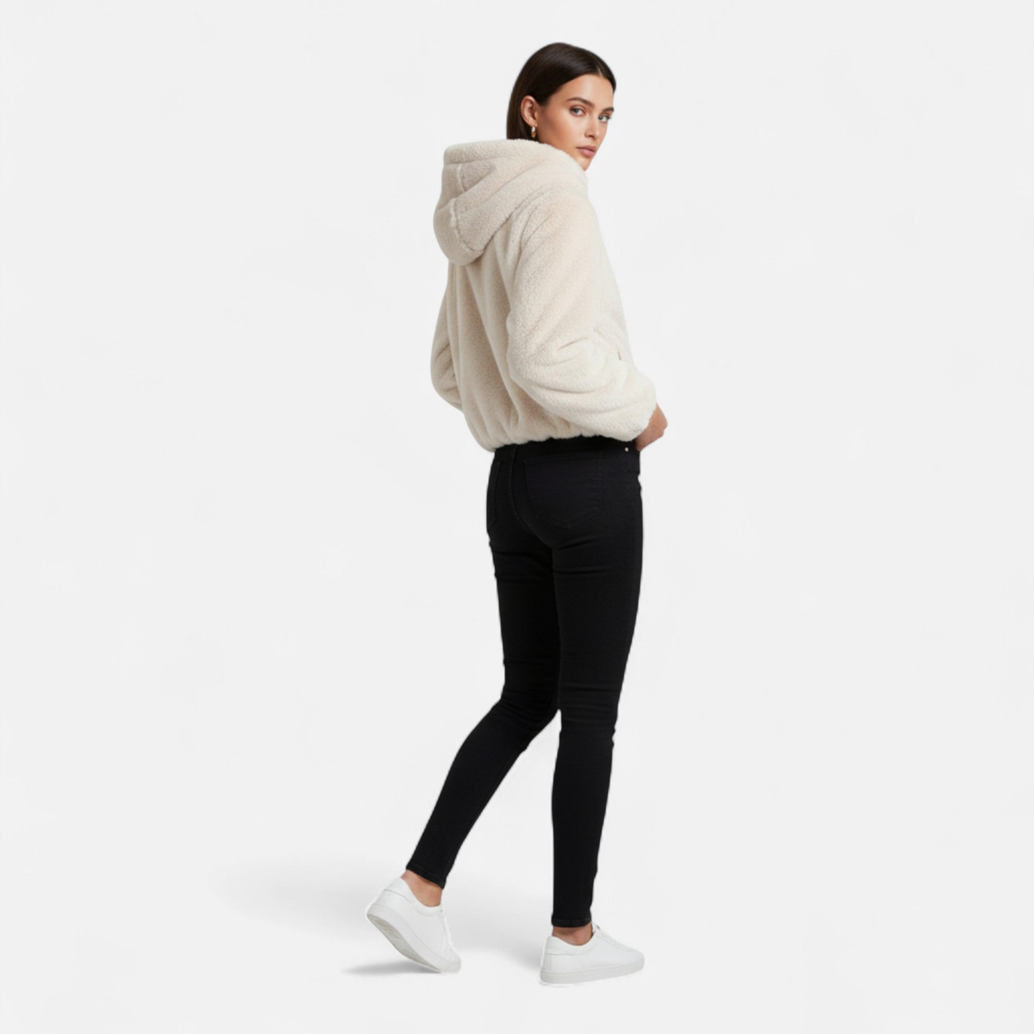 Damen Teddyfell-Jacke mit Kapuze