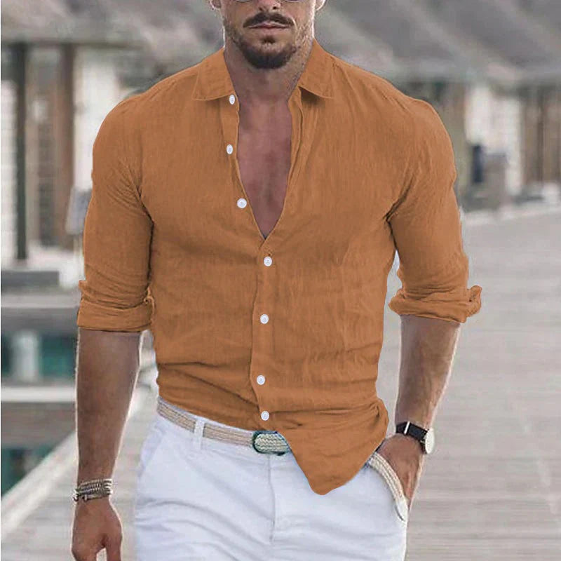 Camisa de algodão para homem com gola clássica
