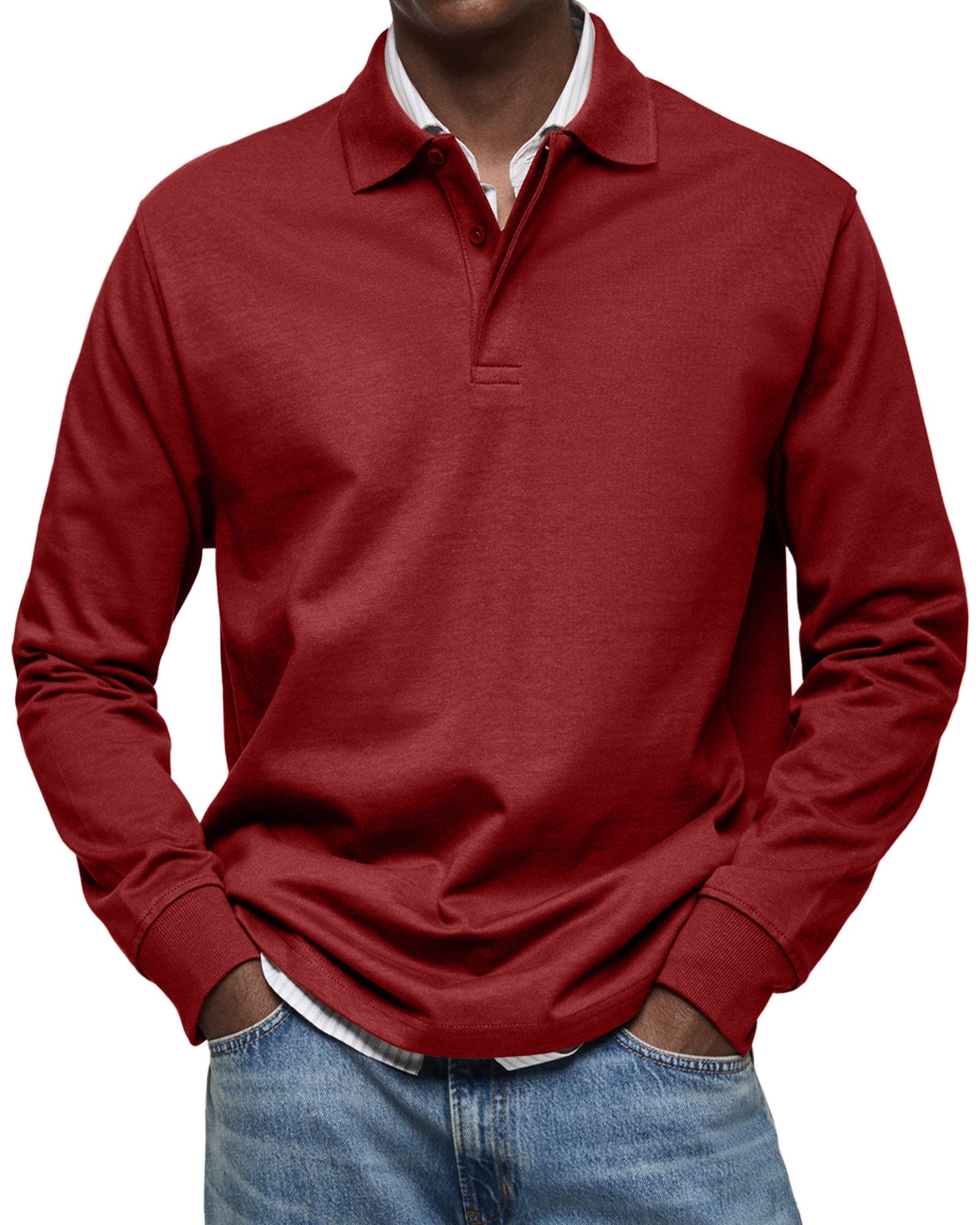 Klassisk Langærmet Poloshirt til Herre – Afslappet Regular Fit