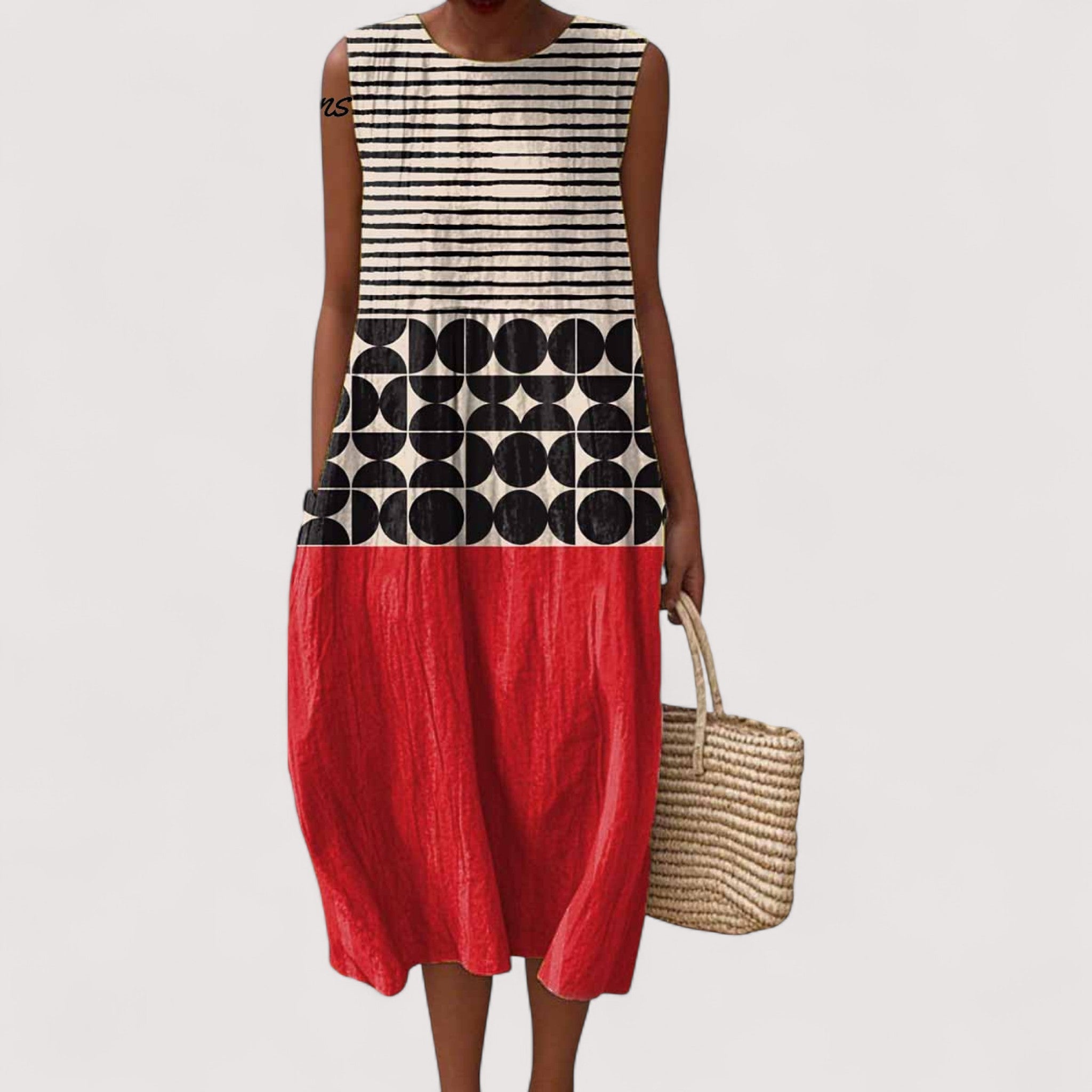 Vestido midi para mulher com blocos de cor e corte solto