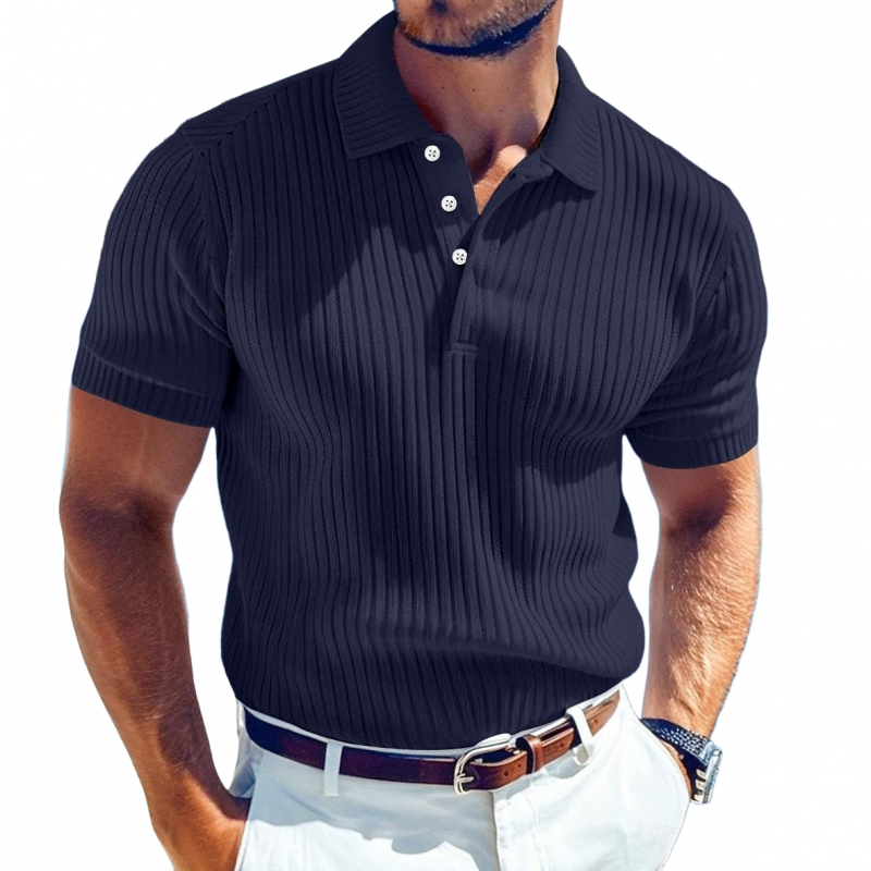 Camisola Polo Casual Masculina Lisa de Malha Macia com Gola Revers Slim de Manga Curta MTA0671E1M