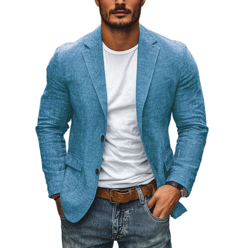 Herre Casual Bomuld-Hør Notch Revers Enkeltknappet Slim-fit Blazer