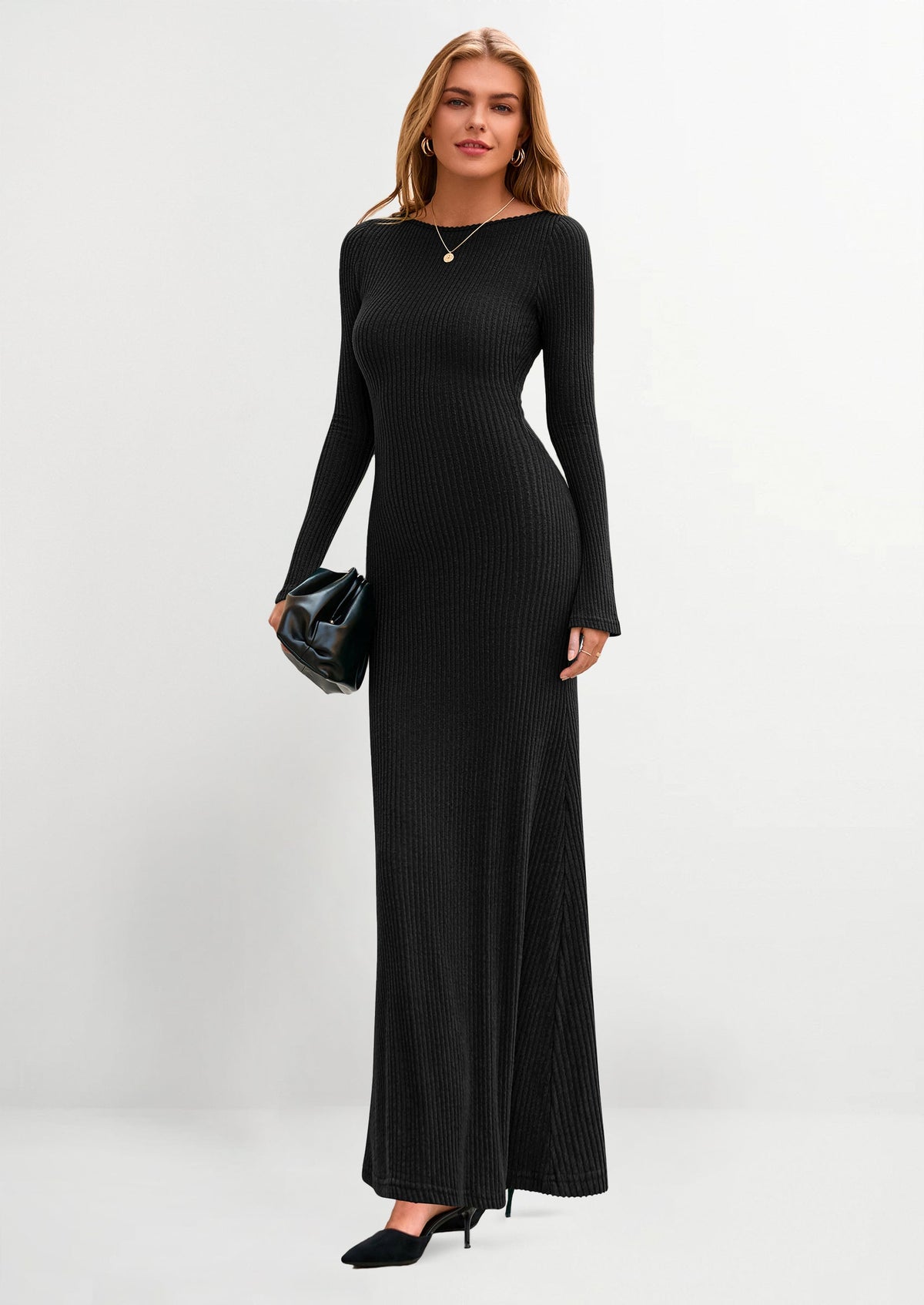 Ribstrikket Bodycon Maxikjole til Kvinder
