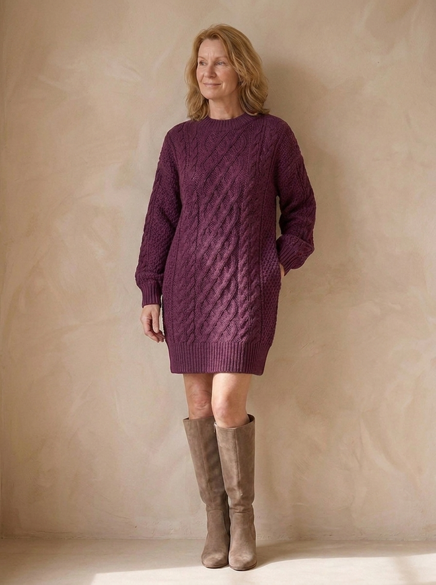 Oversized Strikket Sweaterkjole til Kvinder