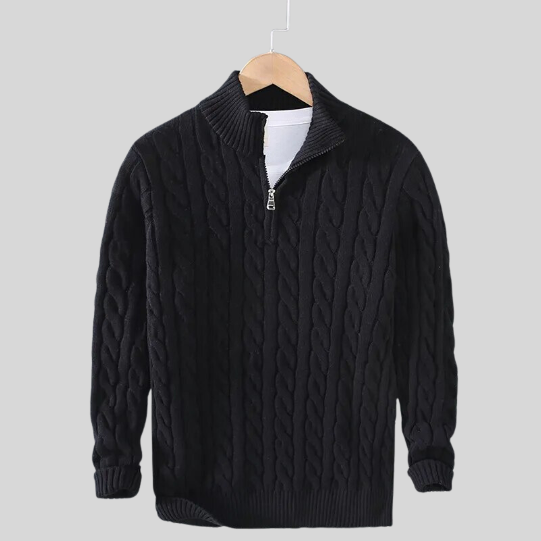 Let Kabelstrikket Half Zip Trøje til Mænd