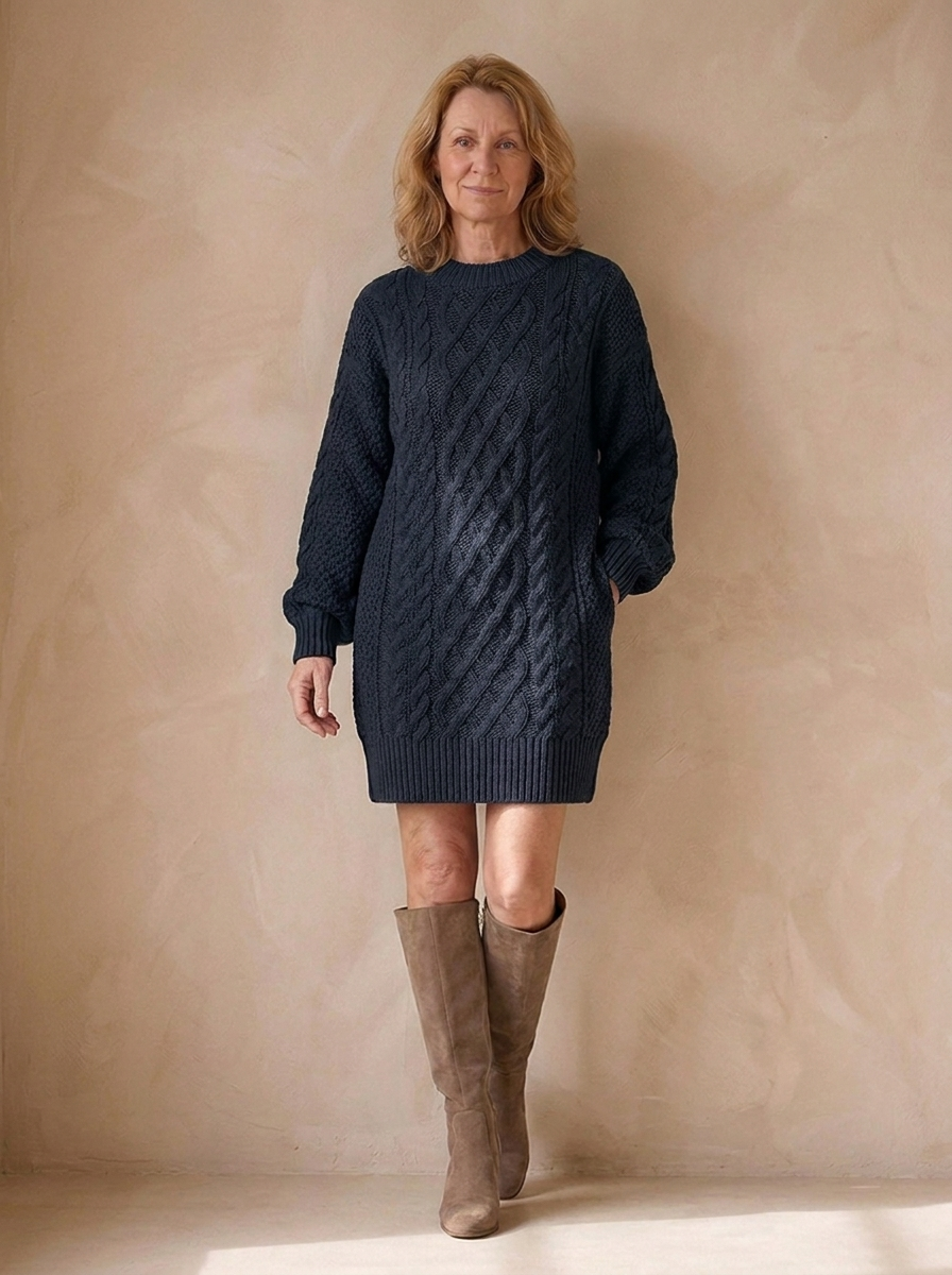 Oversized Strikket Sweaterkjole til Kvinder