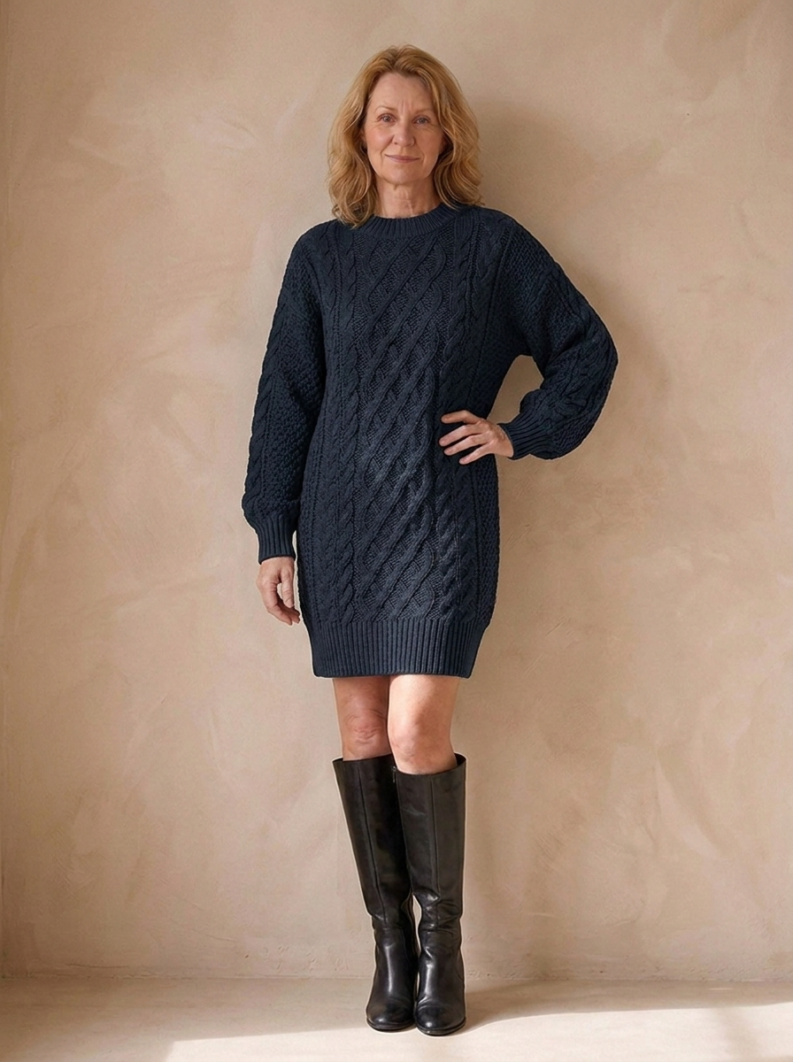 Oversized Strikket Sweaterkjole til Kvinder