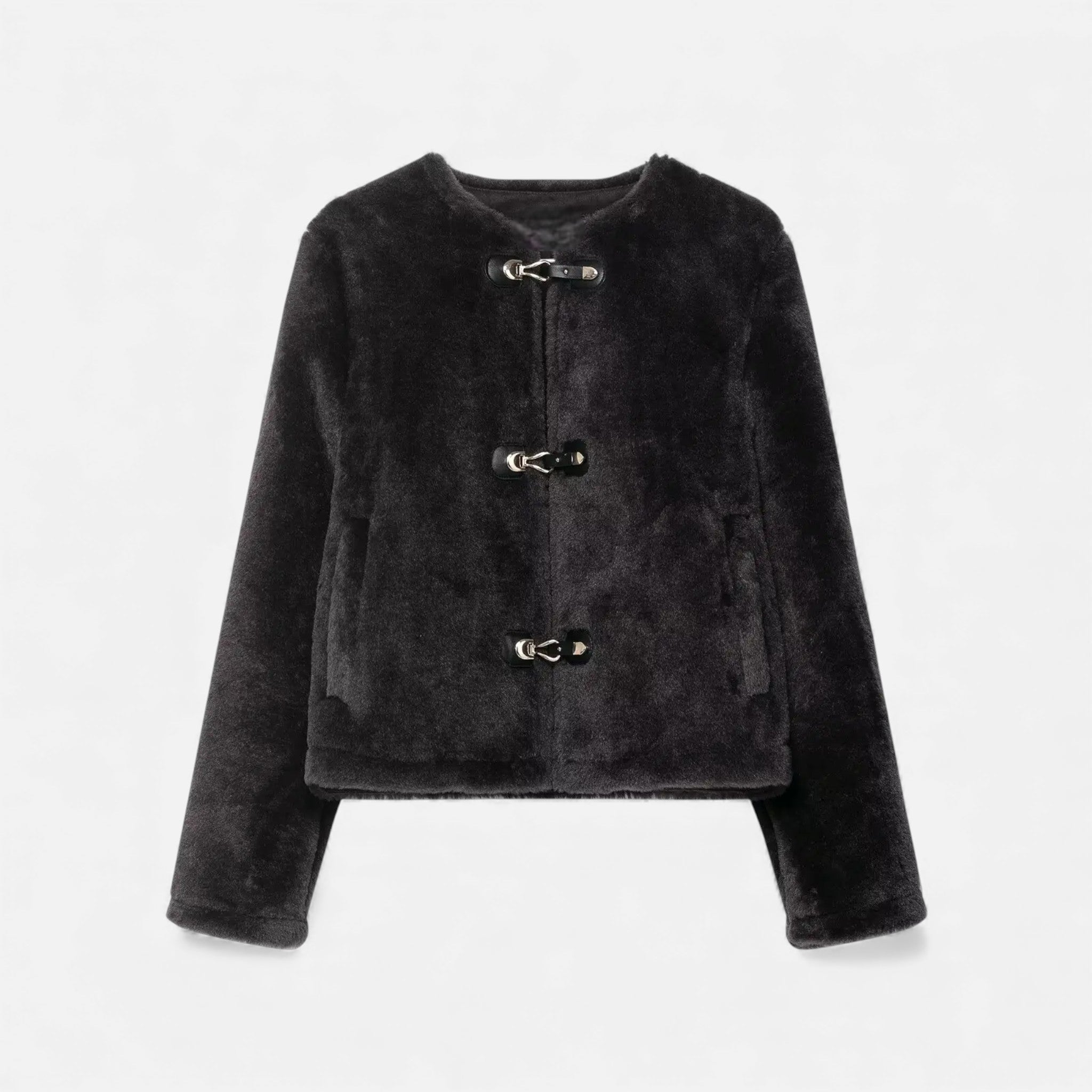 Faux fur-jakke til dame med toggle-knapper