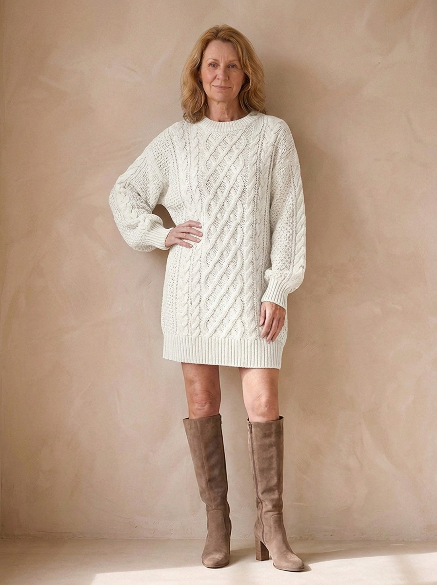 Oversized Strikket Sweaterkjole til Kvinder