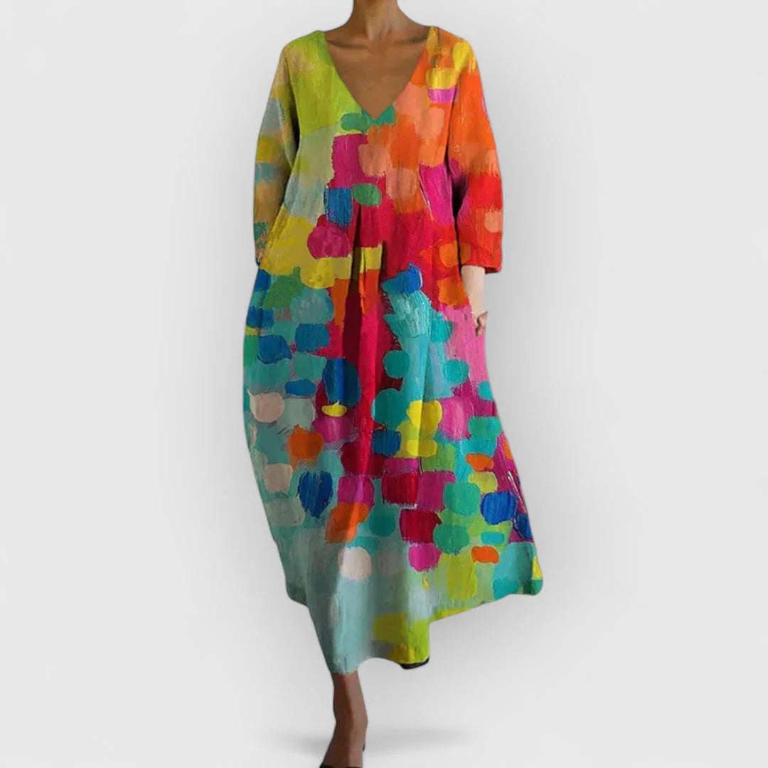 Vestito colorato con scollo a V
