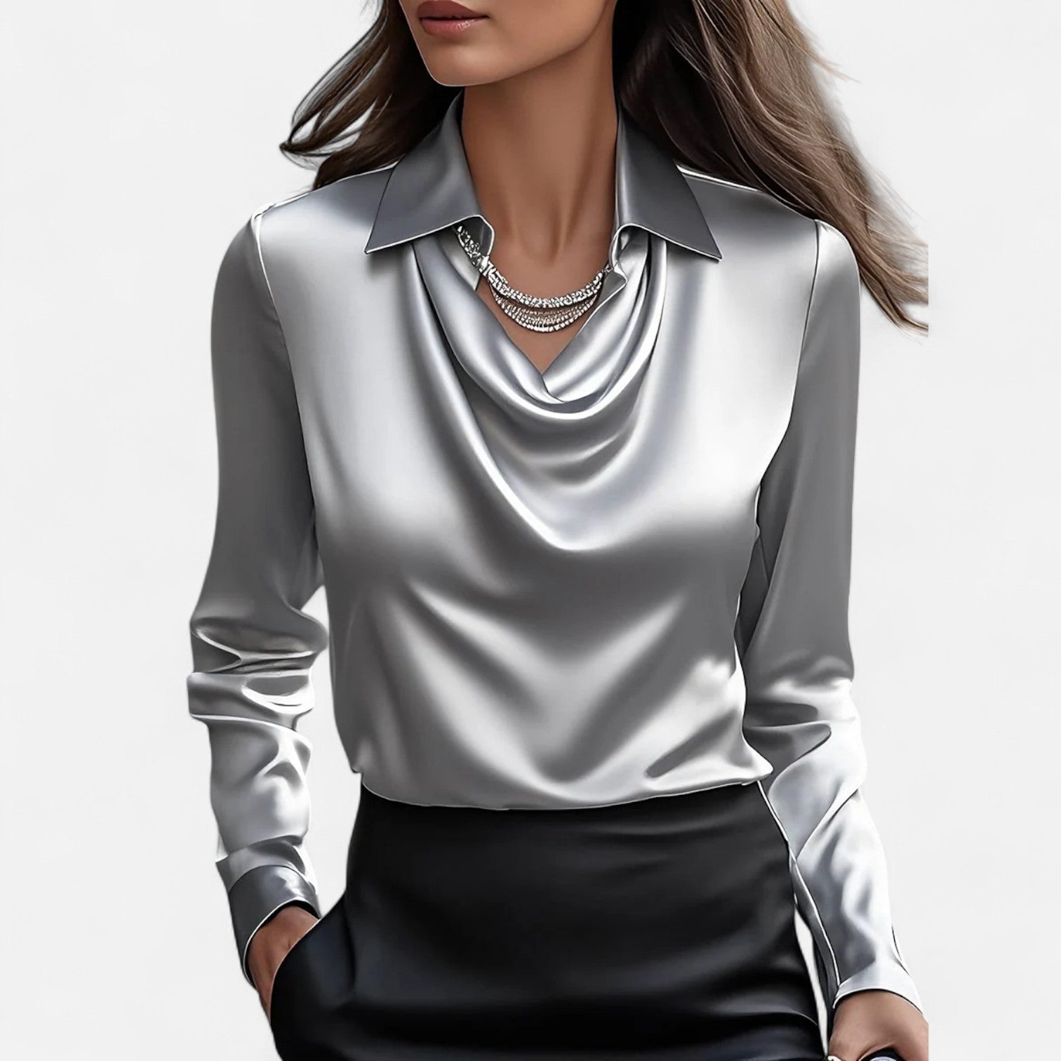 Saténová halenka s řaseným výstřihem pro ženy – Sofistikovaná elegance, nadčasový styl
