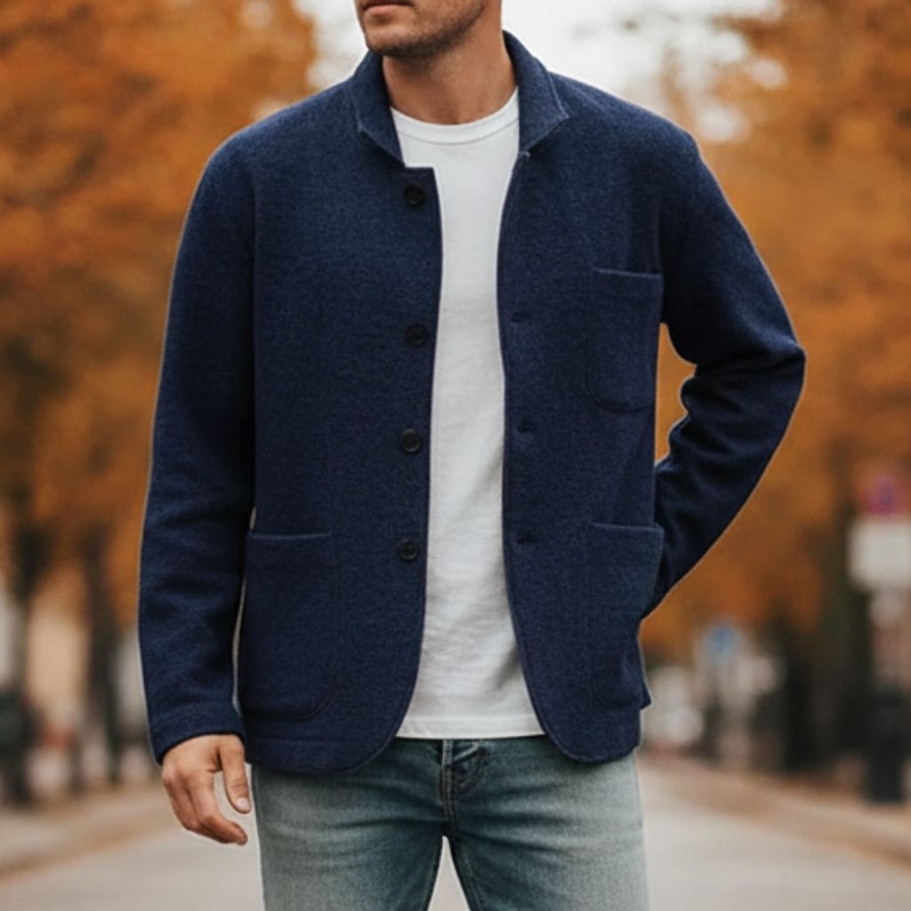 Uldstrikket Cardigan til Mænd med Knaplukning