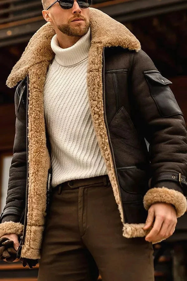 Veste en cuir volante stylée Camel pour hommes - Spéciale hiver