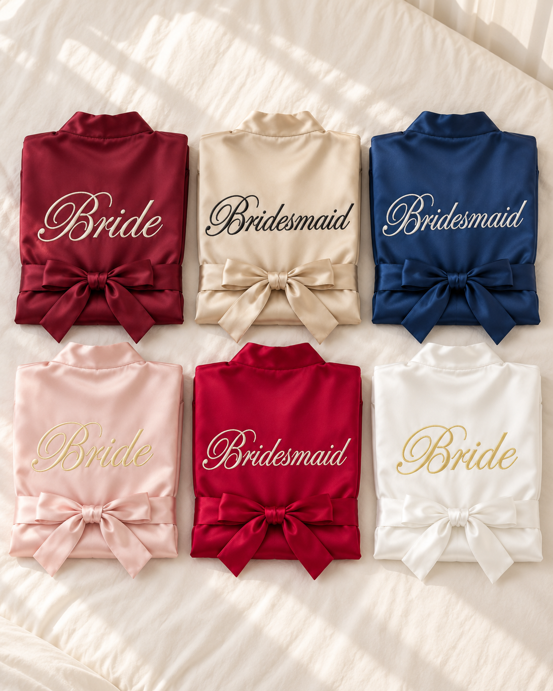 Satin Morgenkåber til Brud & Brudepiger med Broderi