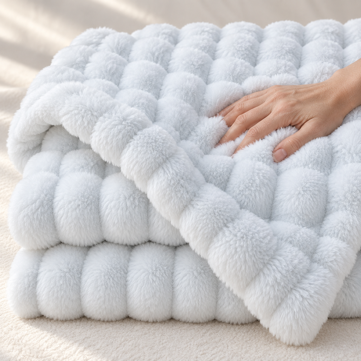 Fluffy Faux Fur Tæppe med Boblestruktur – 100 × 160 cm