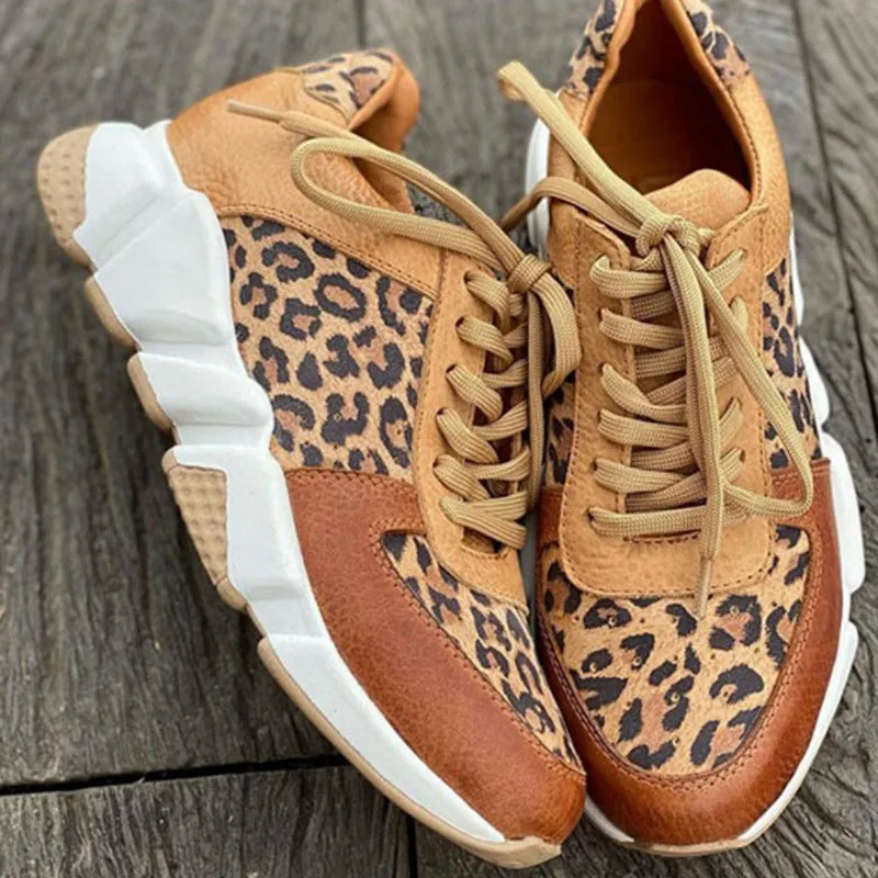 Leopard Sneakers til Dame – Komfortable Hverdagssko med Snørebånd