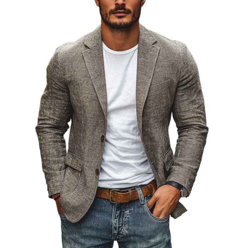 Herre Casual Bomuld-Hør Notch Revers Enkeltknappet Slim-fit Blazer
