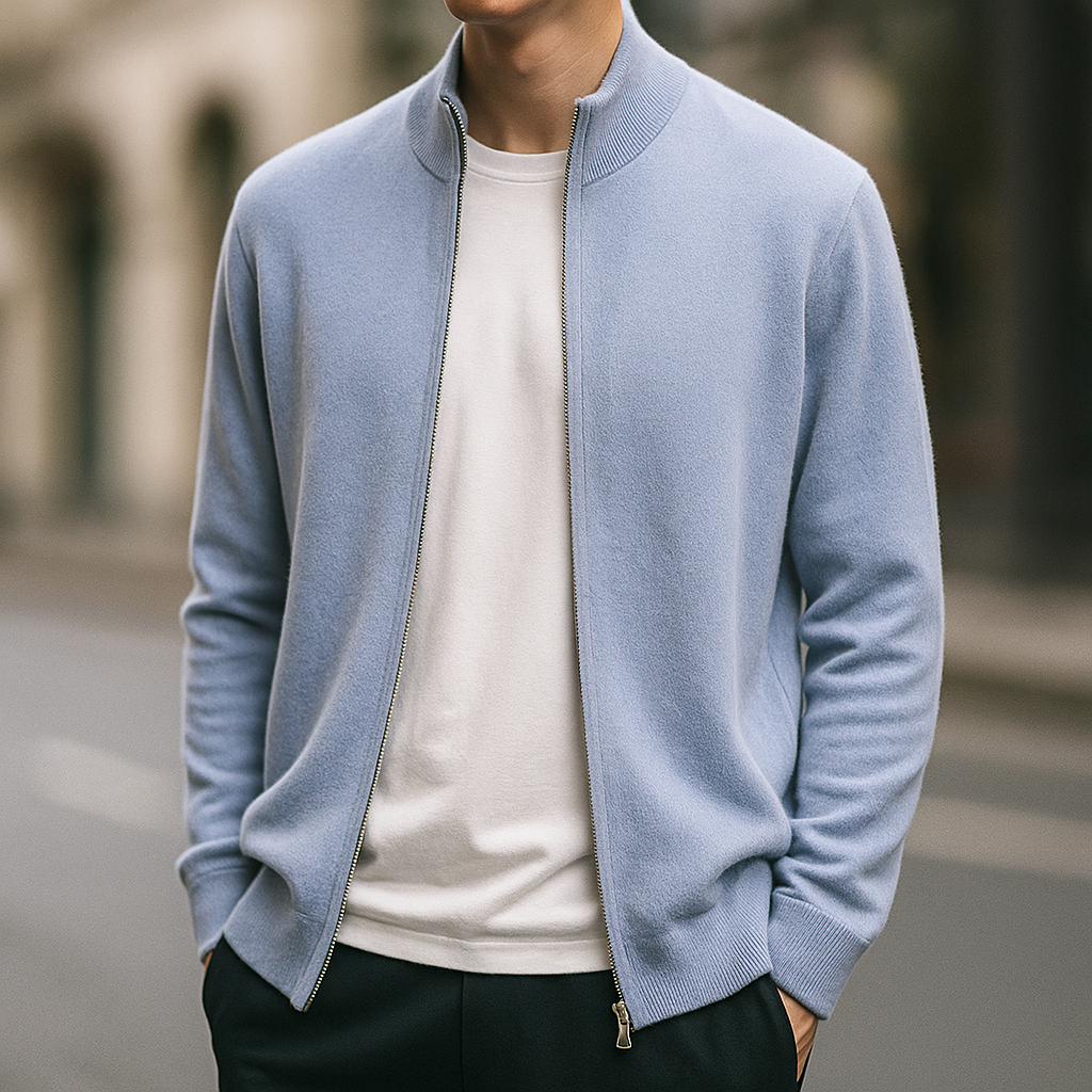 Cashmere Cardigan til Mænd med Fuld Lynlås