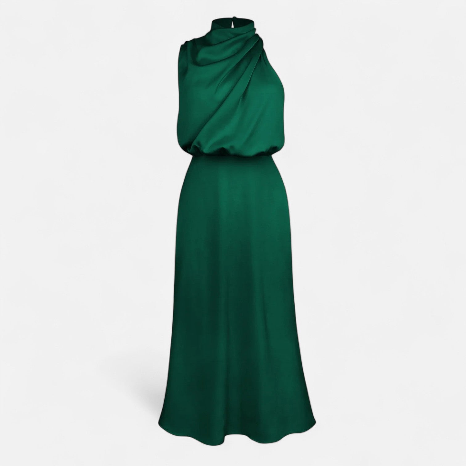 Vestido longo de cetim para senhora, corte em A, sem mangas