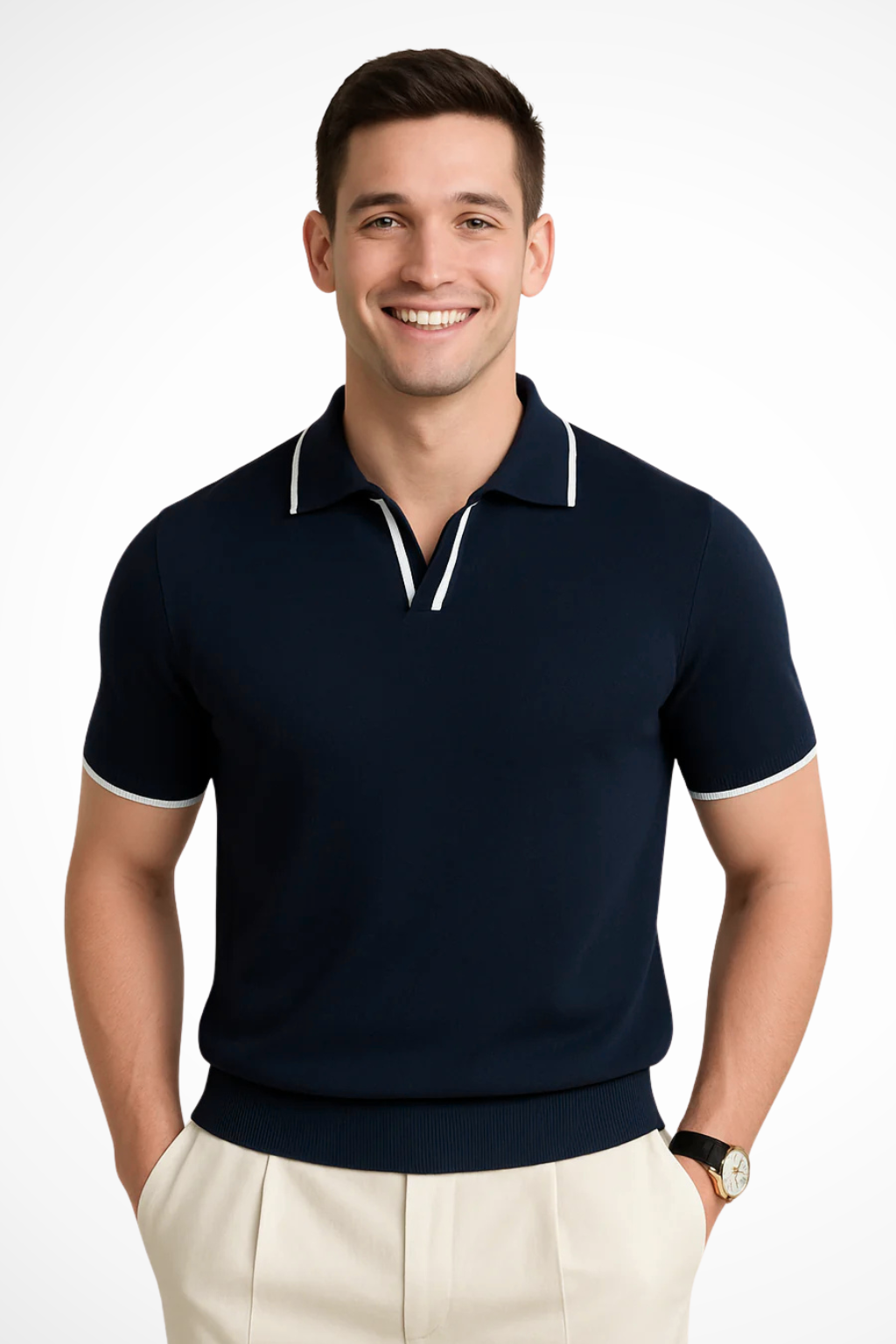 Justin | Slim Fit Strik Polo-skjorte med Kontrastkant til Mænd