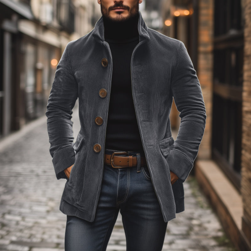 Férfi vintage bársony kabát | Álló gallér, egysoros gombolás és slim fit