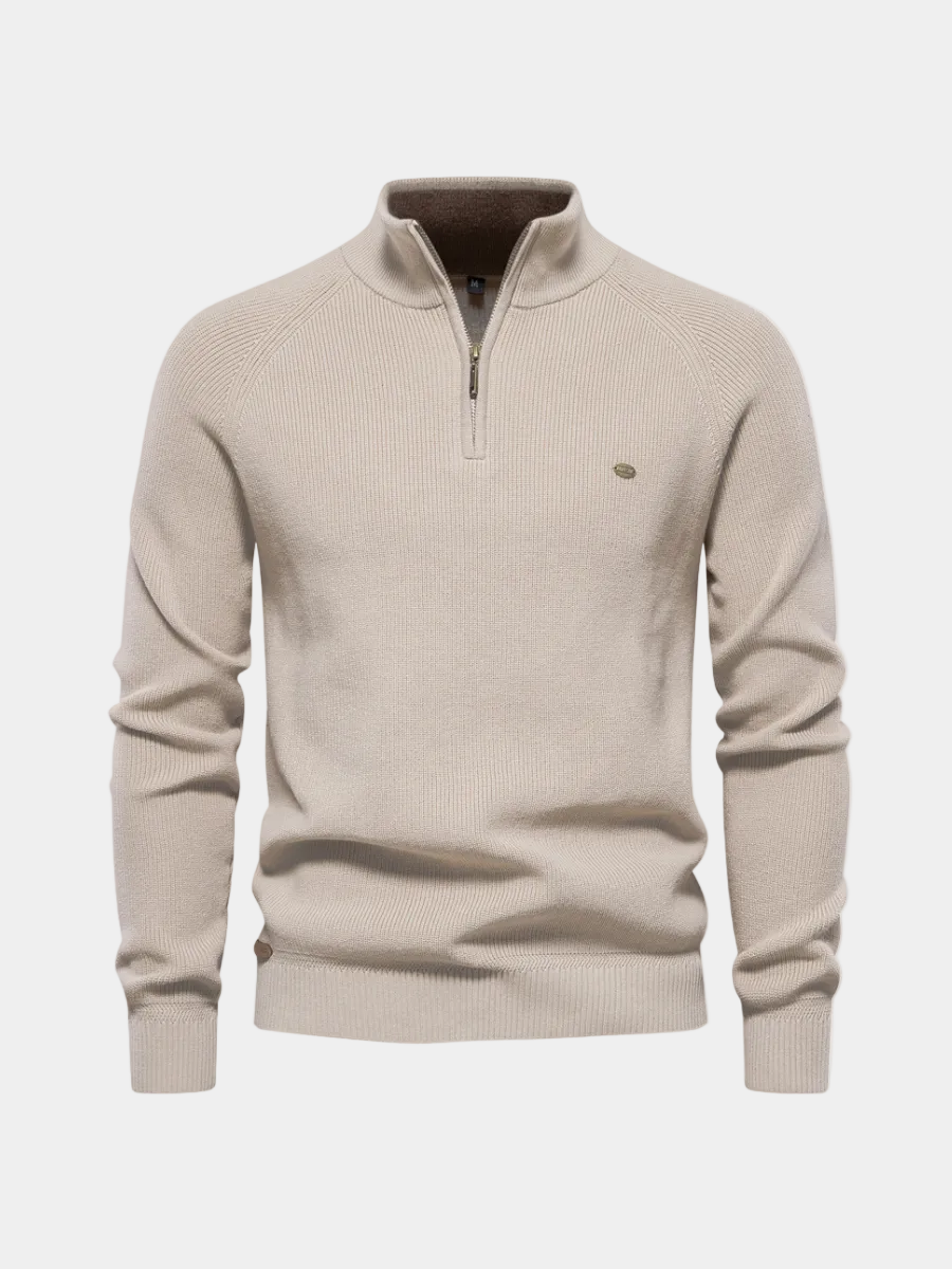 Klassisk herresweater i bomuldsblanding med lynlås