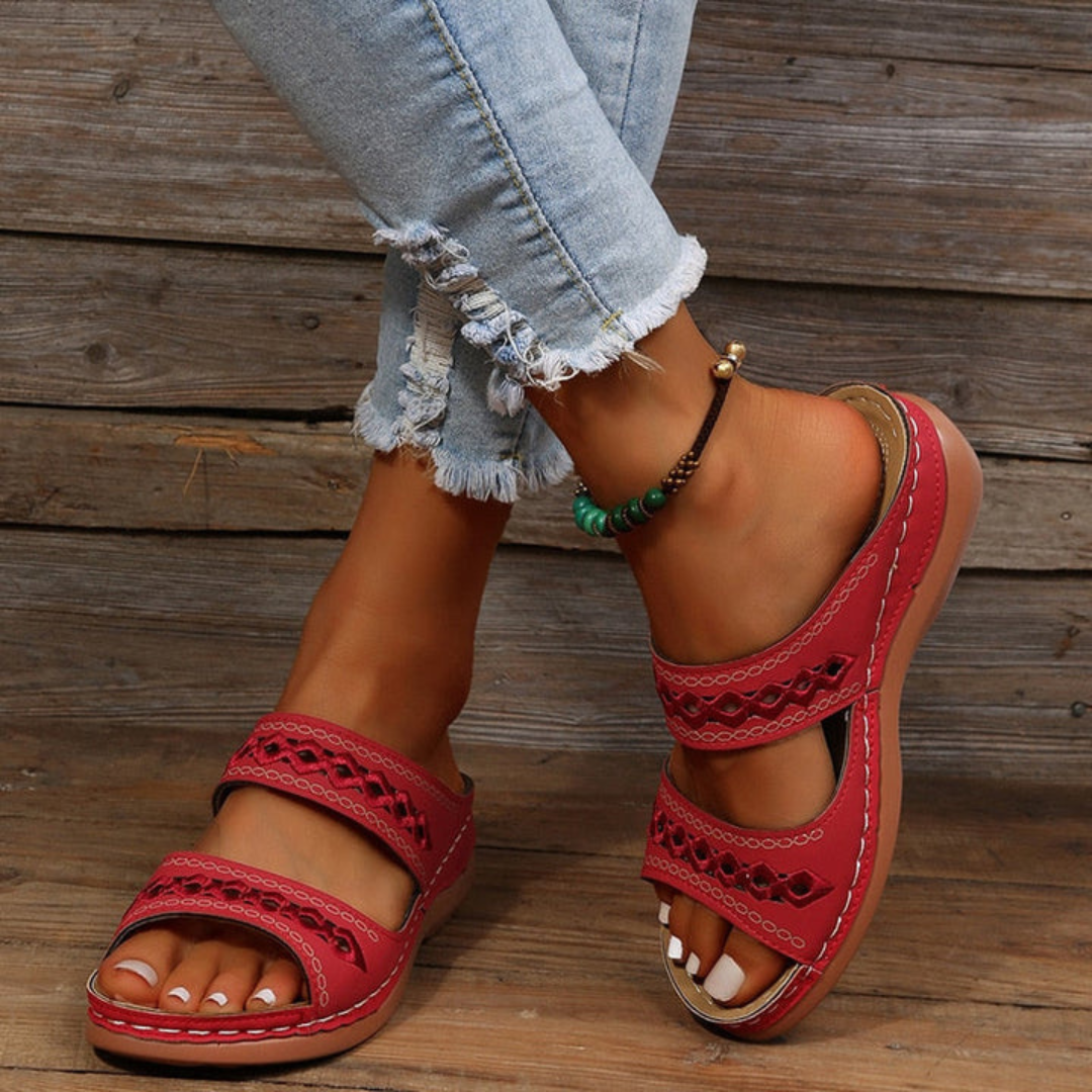 Dames Sandalen met Dubbele Band – Comfortabele Zomersandalen met Orthopedisch Voetbed | Antislip Instappers