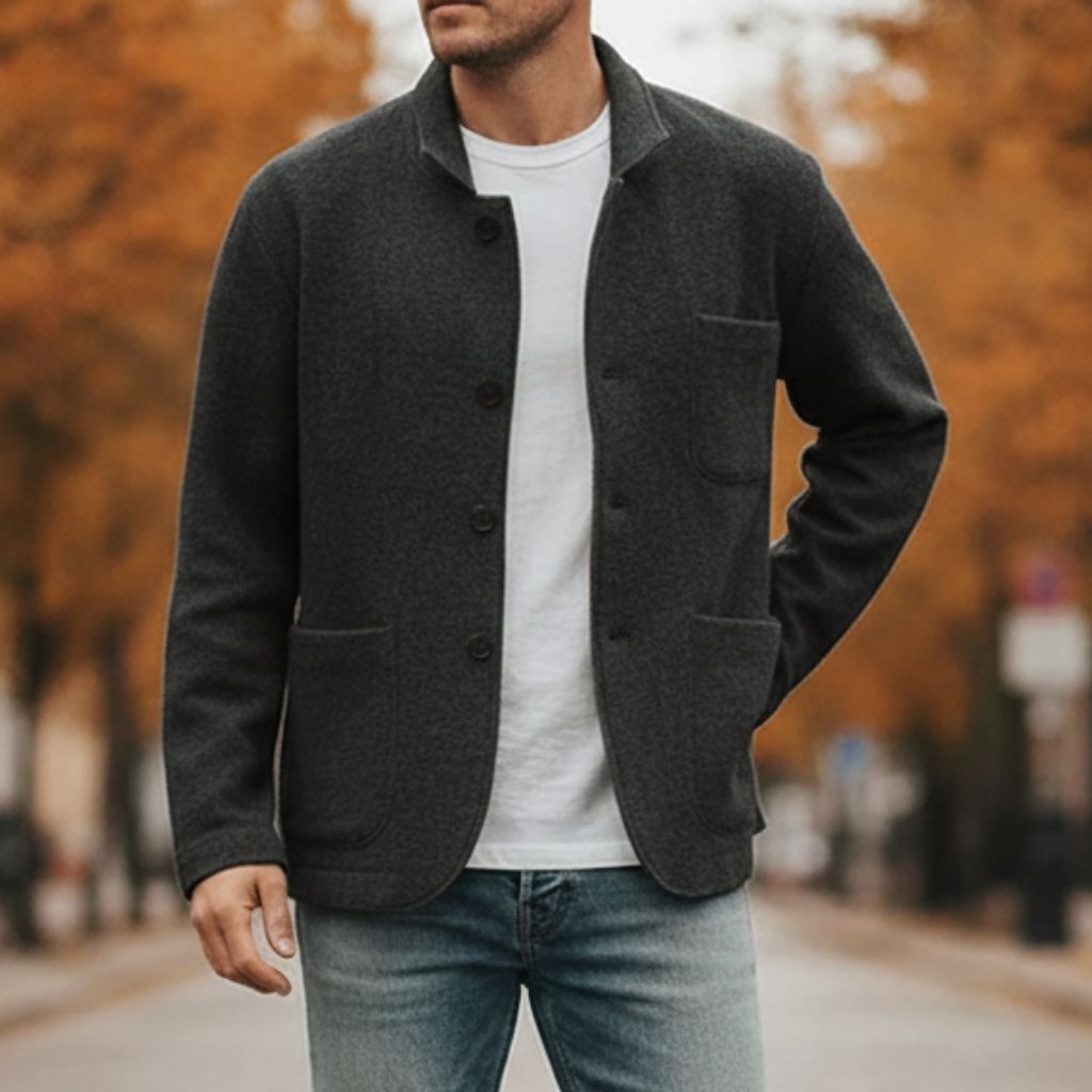 Uldstrikket Cardigan til Mænd med Knaplukning