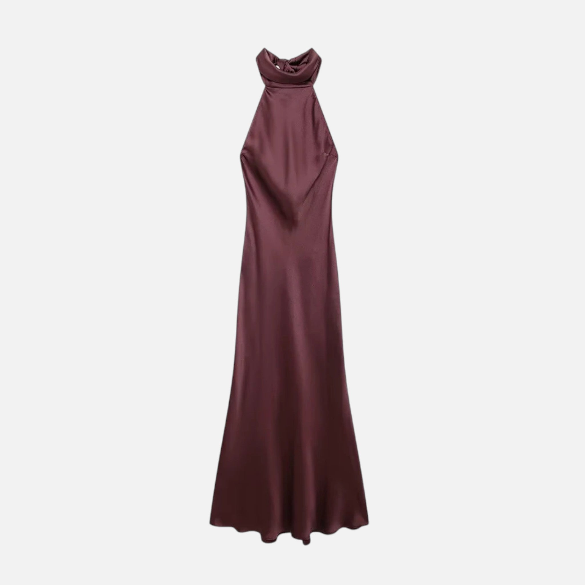 Vestido de Cetim Dame com Decote Halter e Costas Descobertas