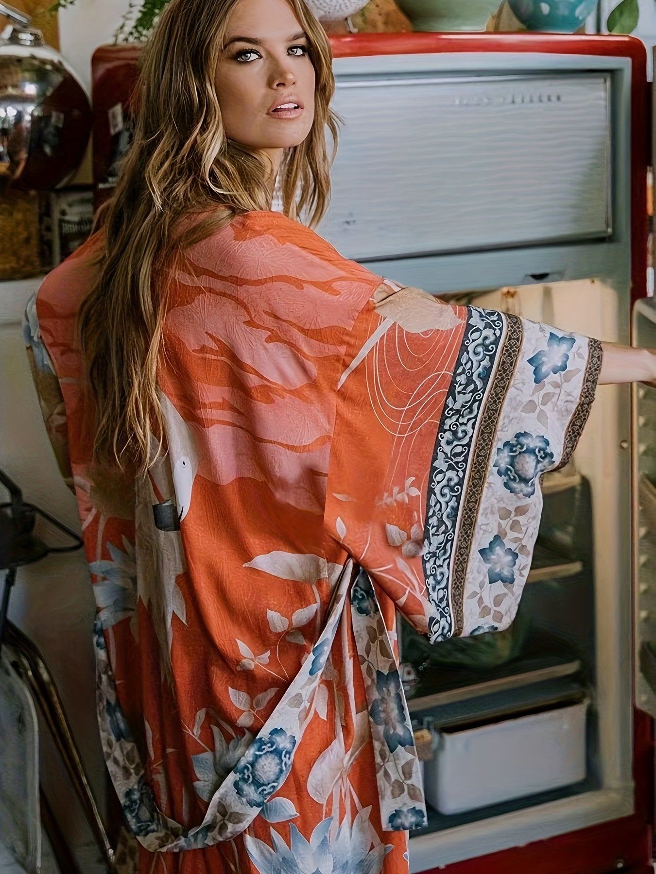 Greta Dames Kimono Jurk met Ceintuur en Bohemian Print – Lange Maxi Jurk
