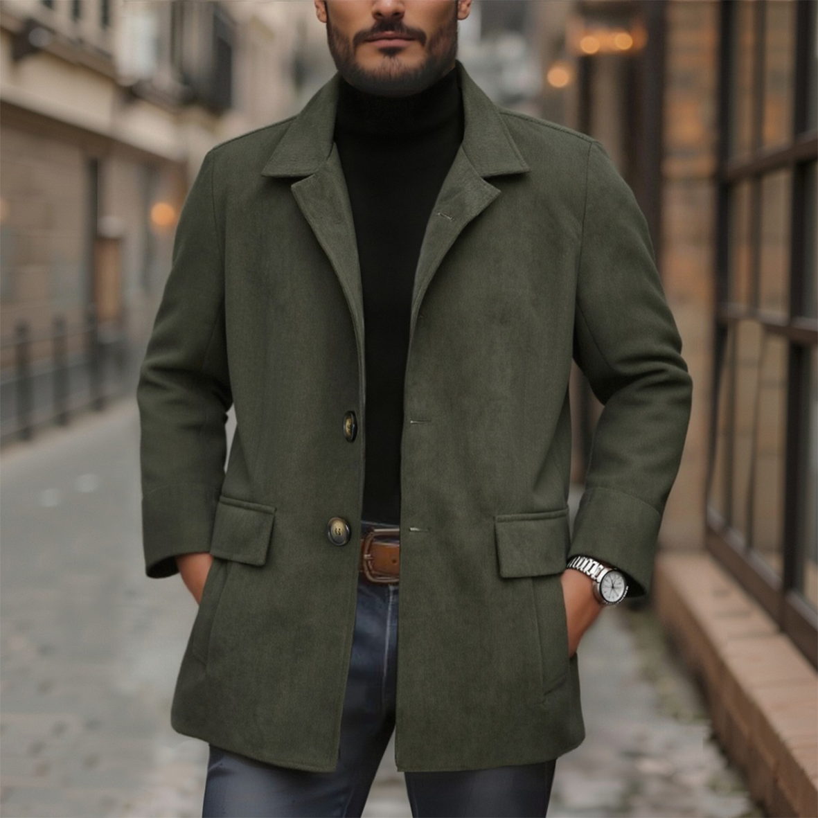 Casaco Vintage de Veludo para Homem | Gola de Pé, Com um Só Botão & Corte Slim