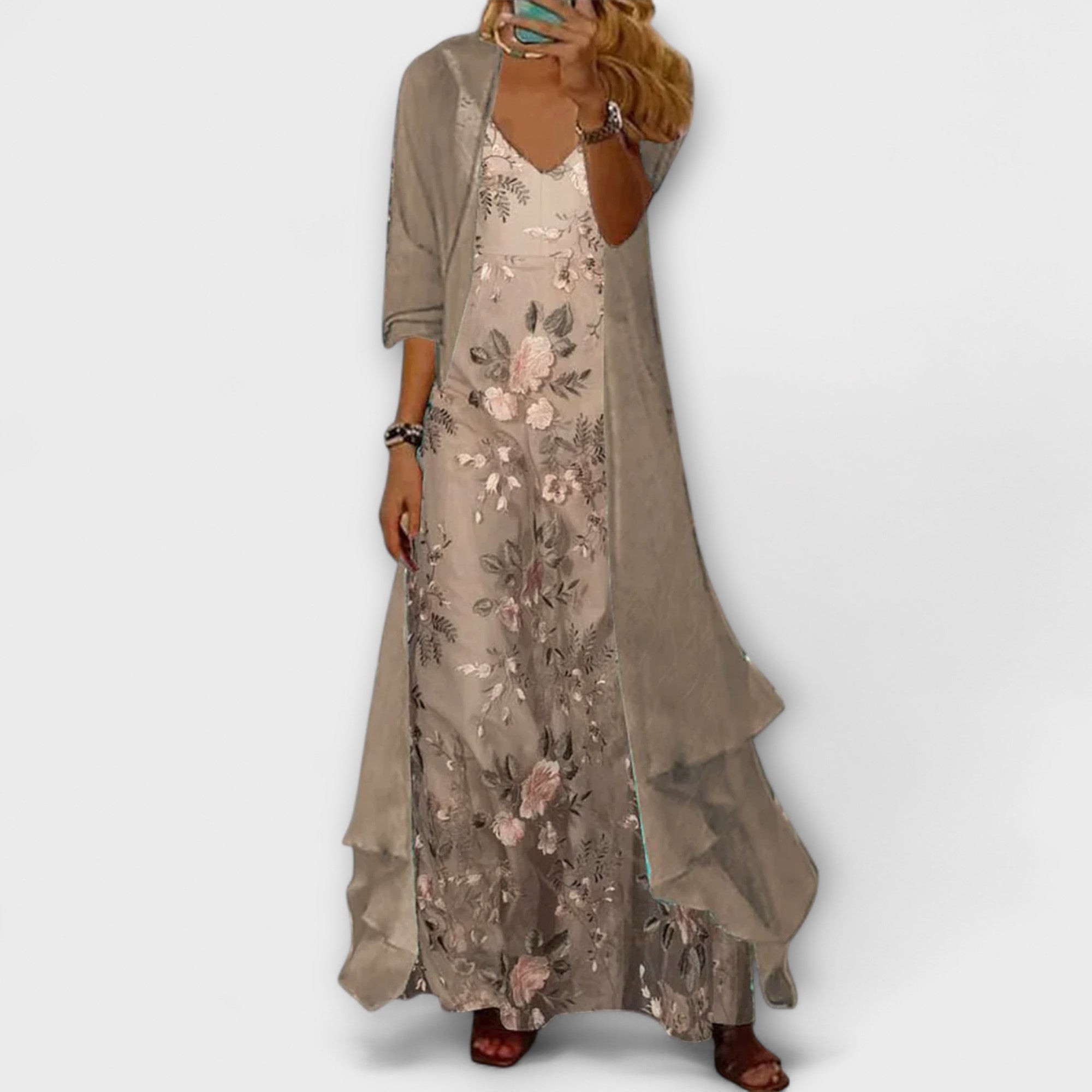 Vestido largo con chaqueta (conjunto de 2 piezas)