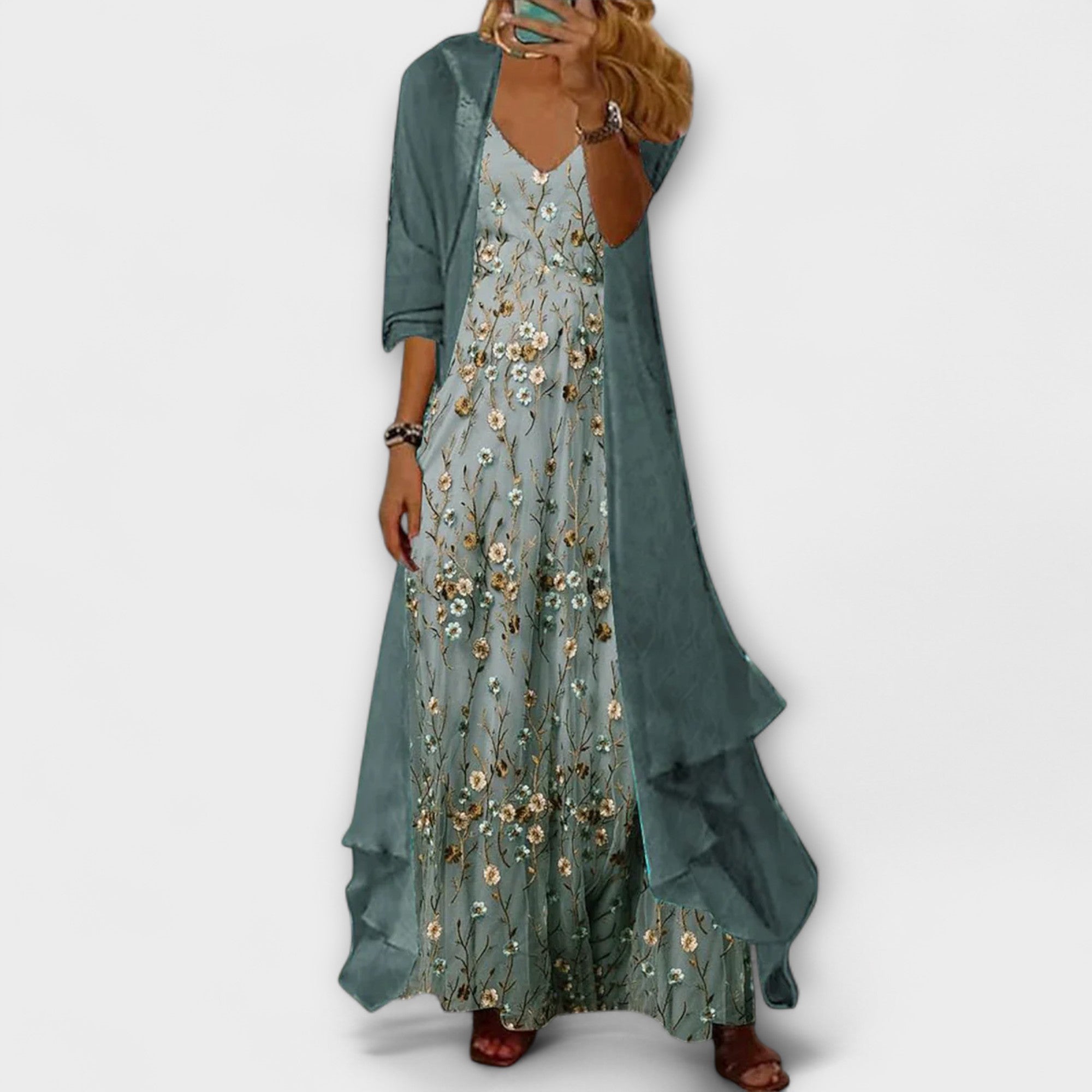 Vestido largo con chaqueta (conjunto de 2 piezas)