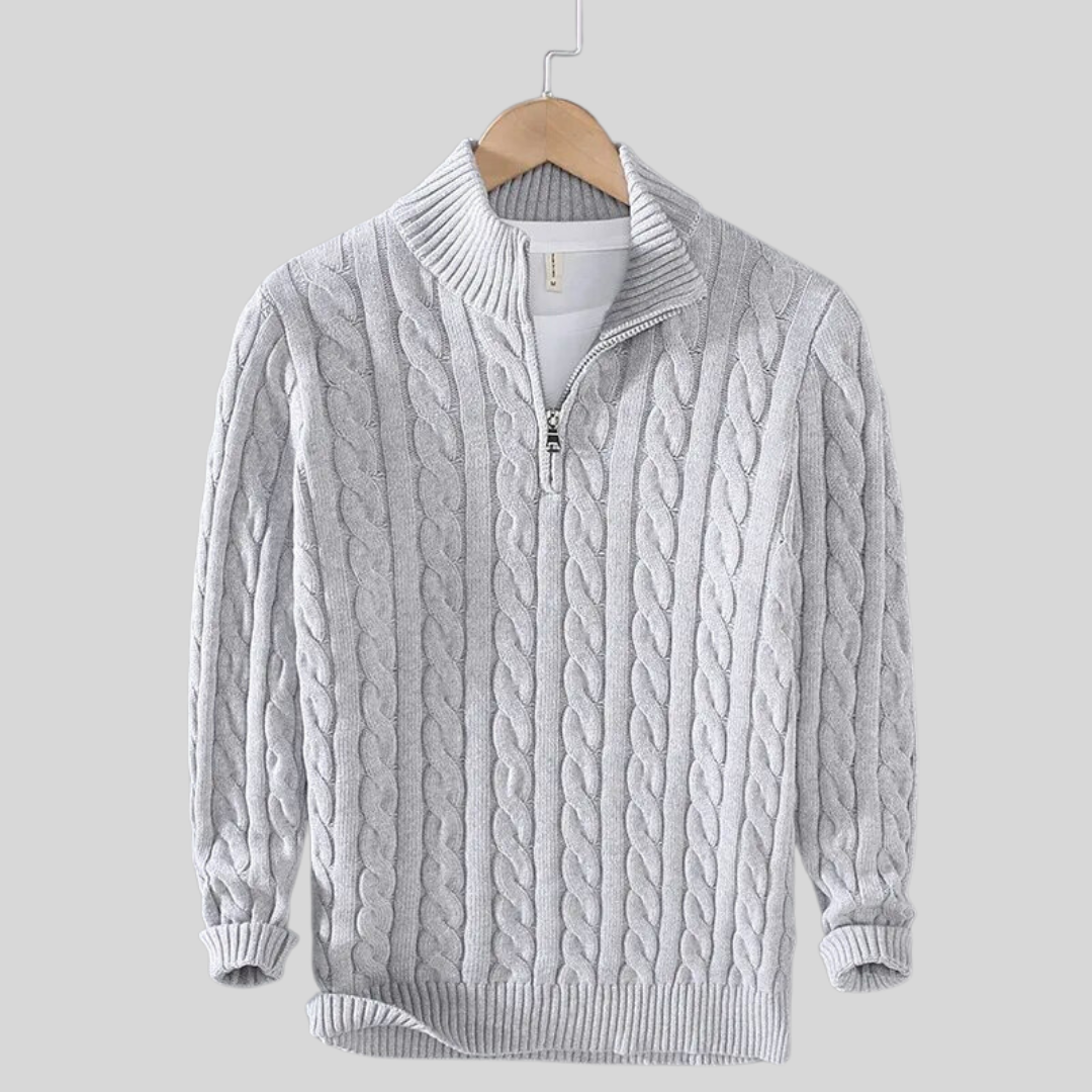 Let Kabelstrikket Half Zip Trøje til Mænd