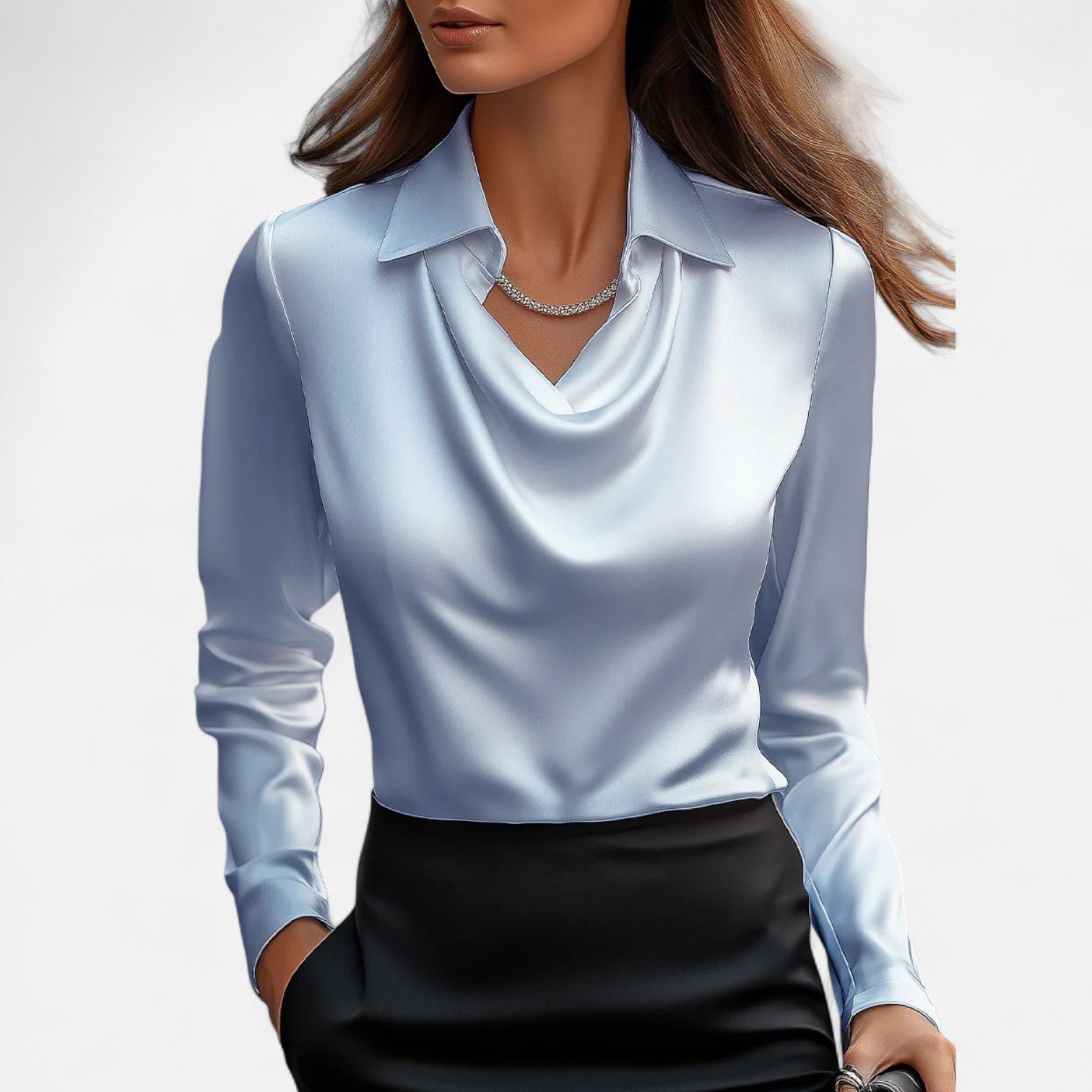 Saténová halenka s řaseným výstřihem pro ženy – Sofistikovaná elegance, nadčasový styl