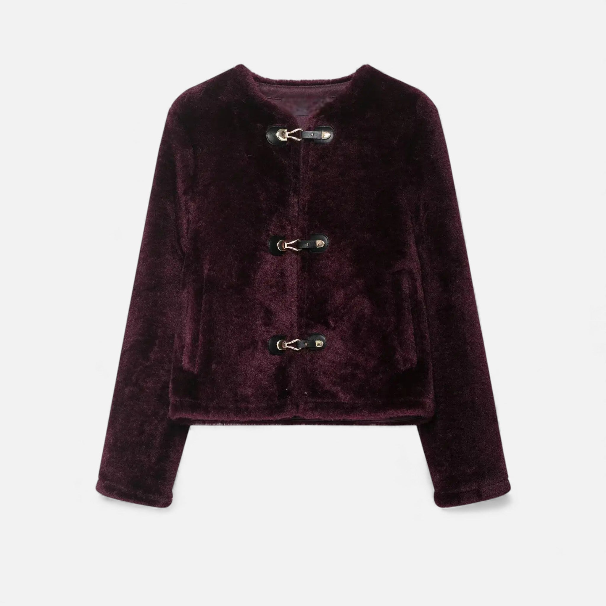 Faux fur-jakke til dame med toggle-knapper