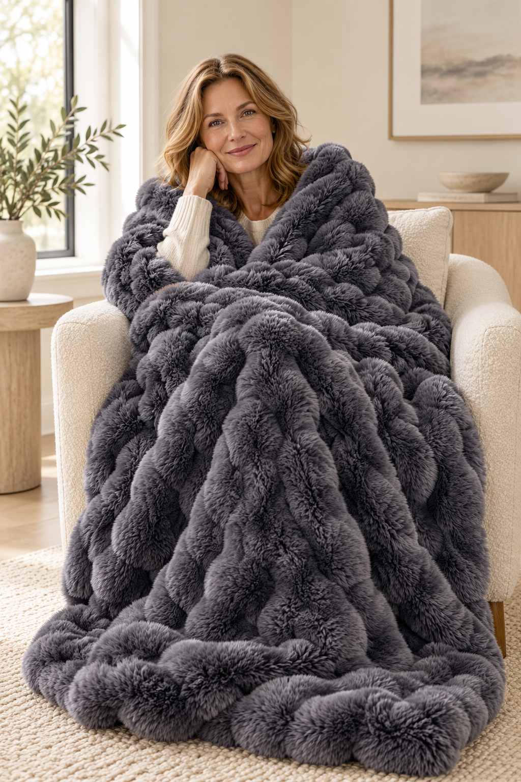 Fluffy Faux Fur Tæppe med Boblestruktur – 100 × 160 cm
